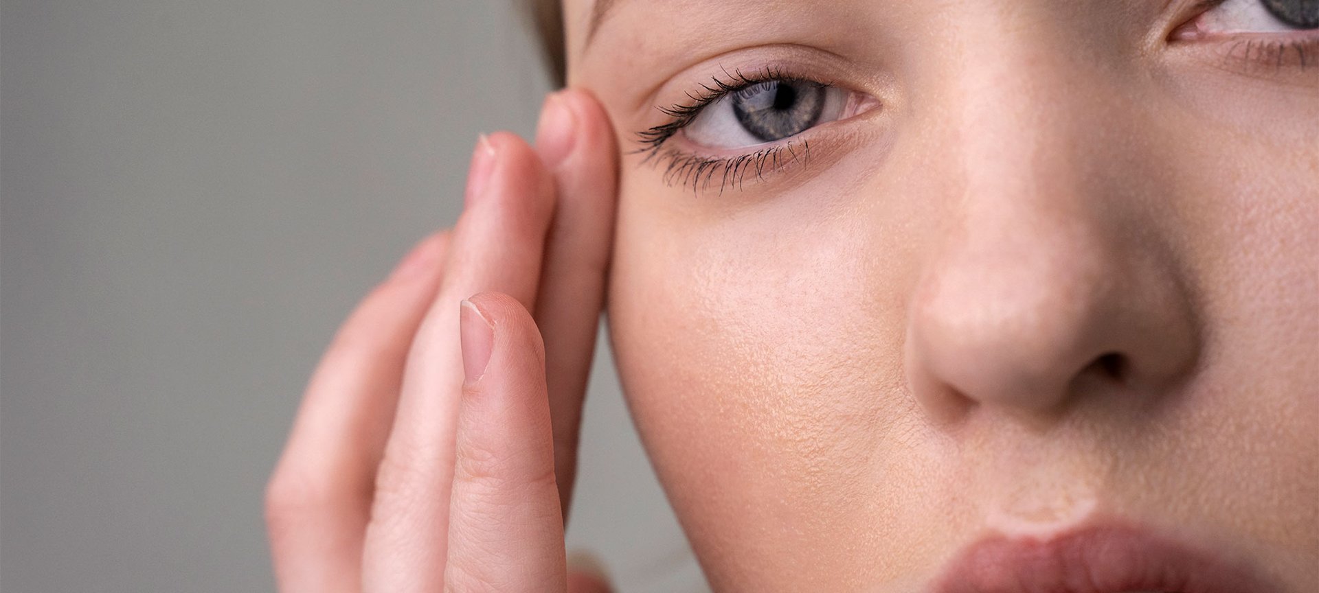 Close Up Portrait Woman With Hydrated Skin